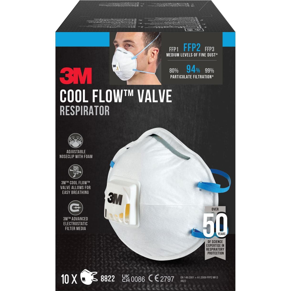 ANDNINGSSKYDD 8822 FFP2 MED VENTIL 10ST