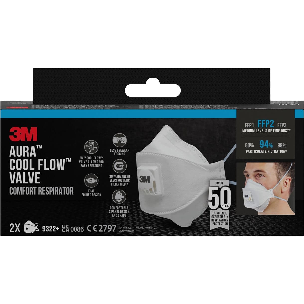 ANDNINGSSKYDD 9322+ AURA FFP2 MED VENTIL 2ST