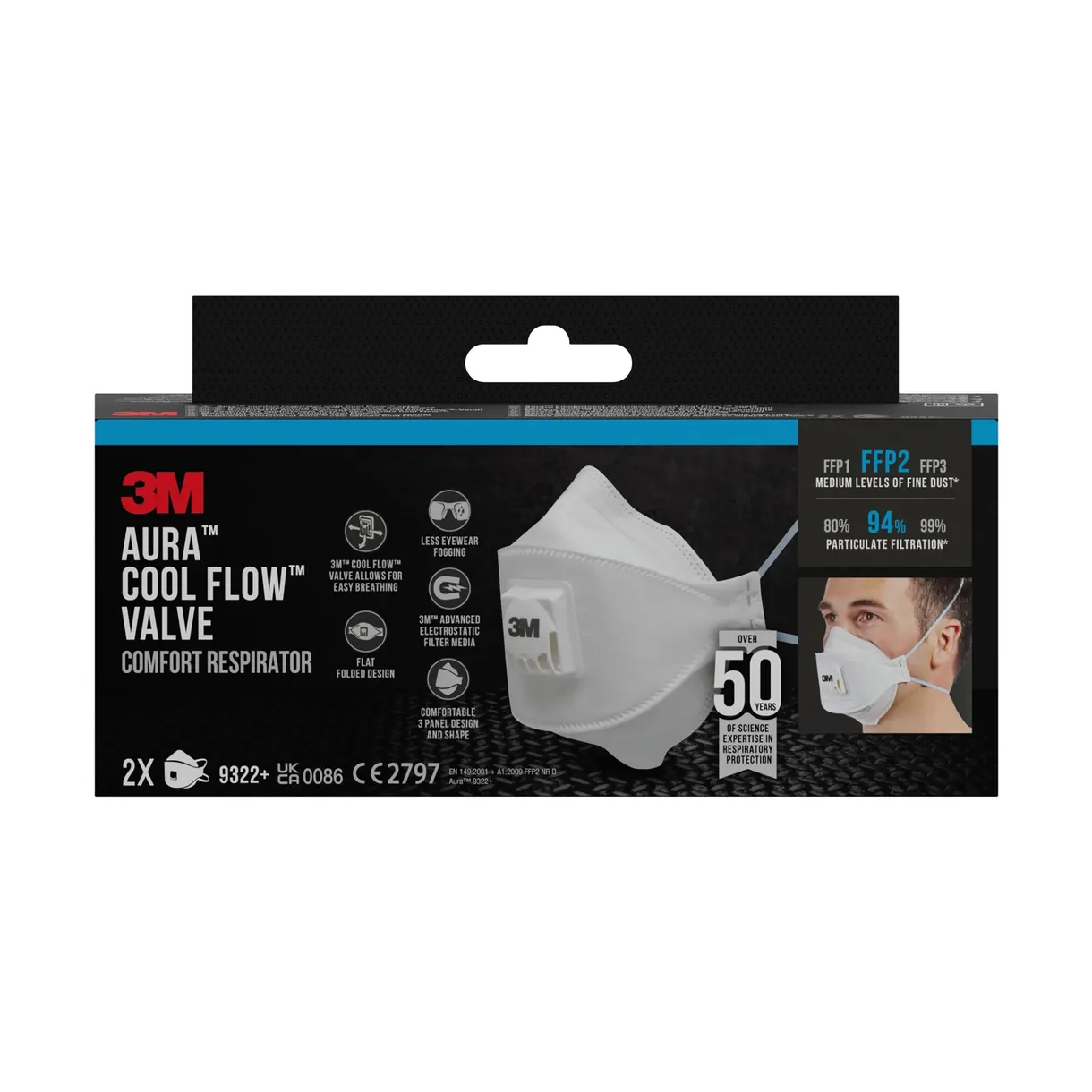 ANDNINGSSKYDD 9322+ AURA FFP2 MED VENTIL 2ST