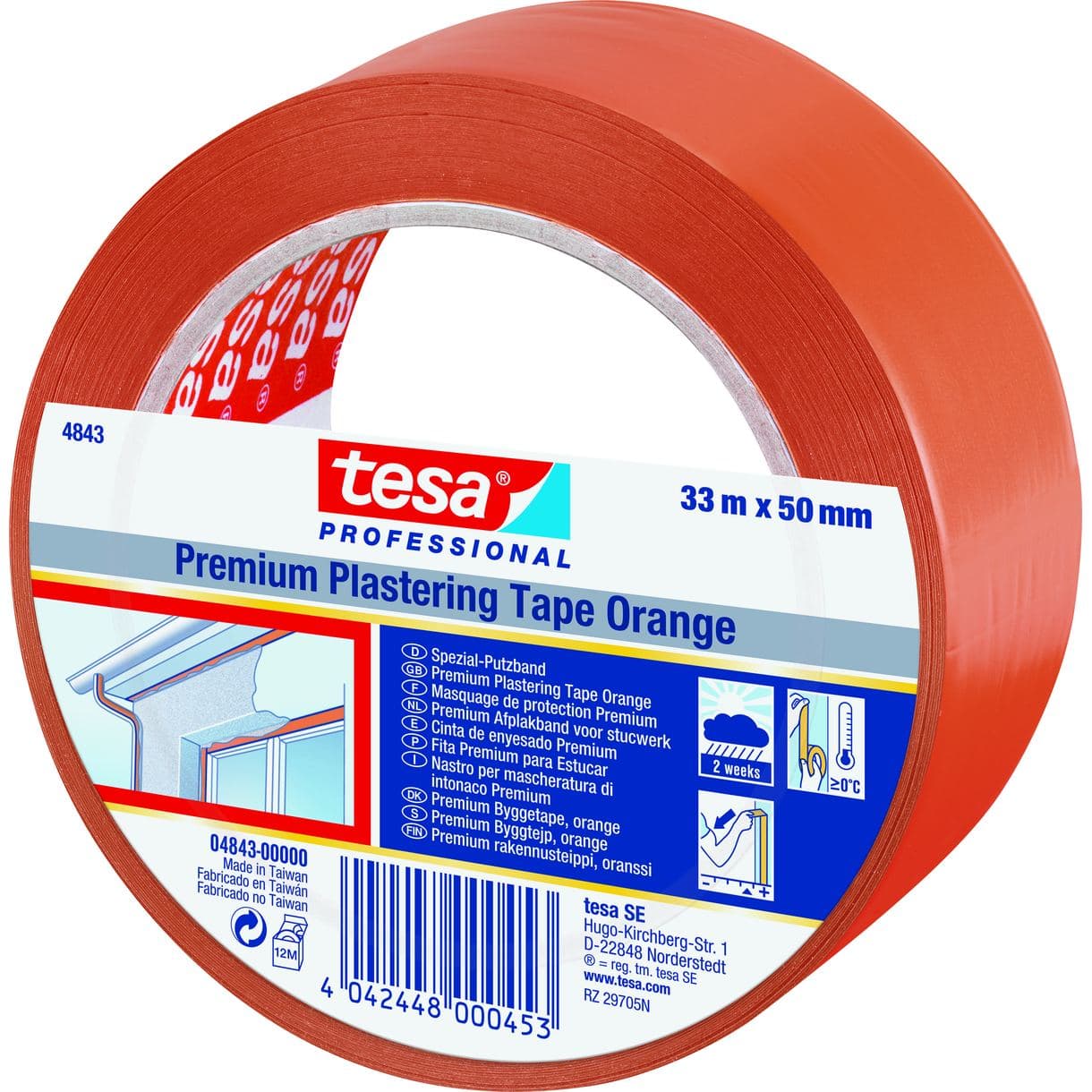 BYGG&SKYDDSTEJP 4843 TESA ORANGE 2V 50MM 33M