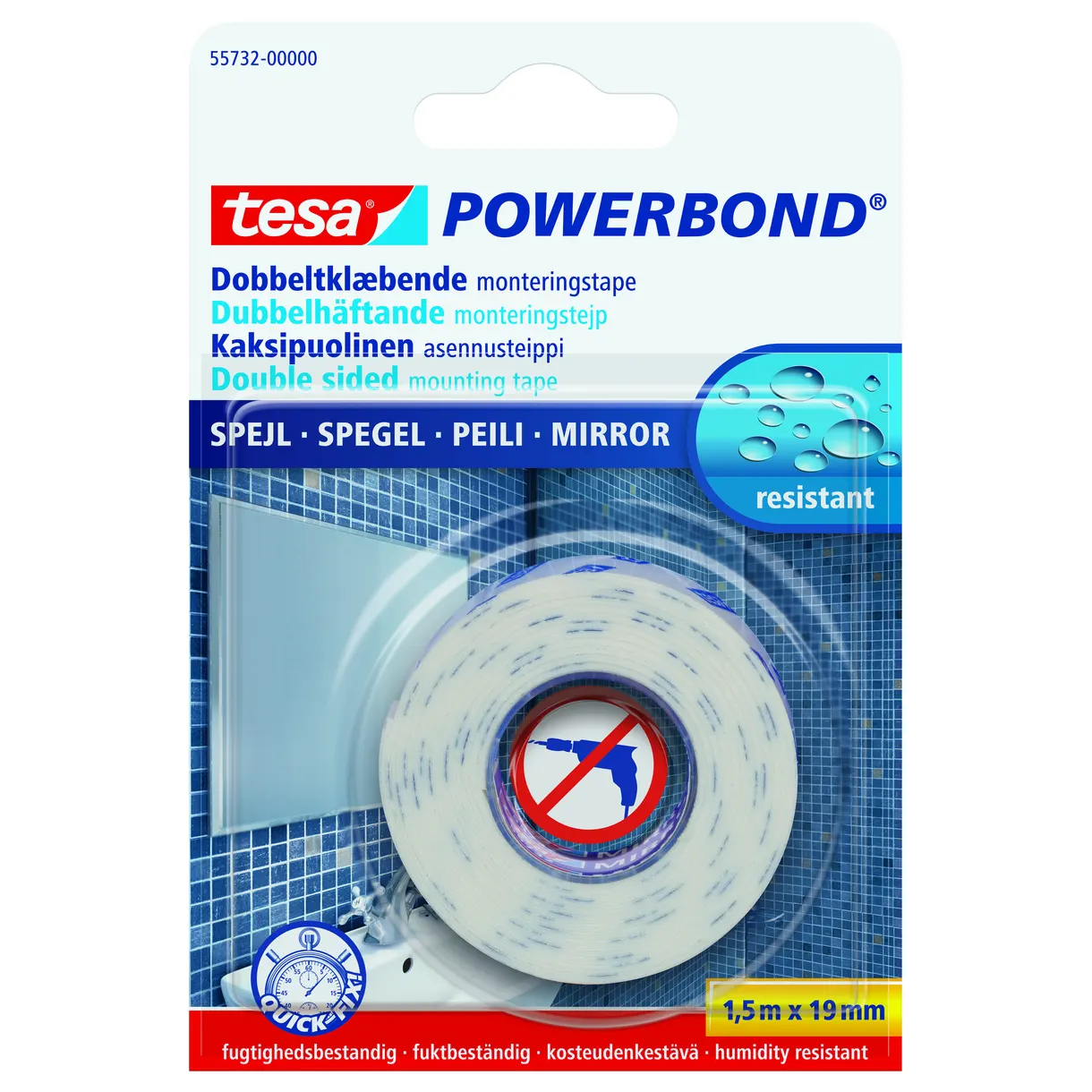 MONTERINGSTEJP 55732 TESA SPEGEL POWERBOND 19MM 1,5M