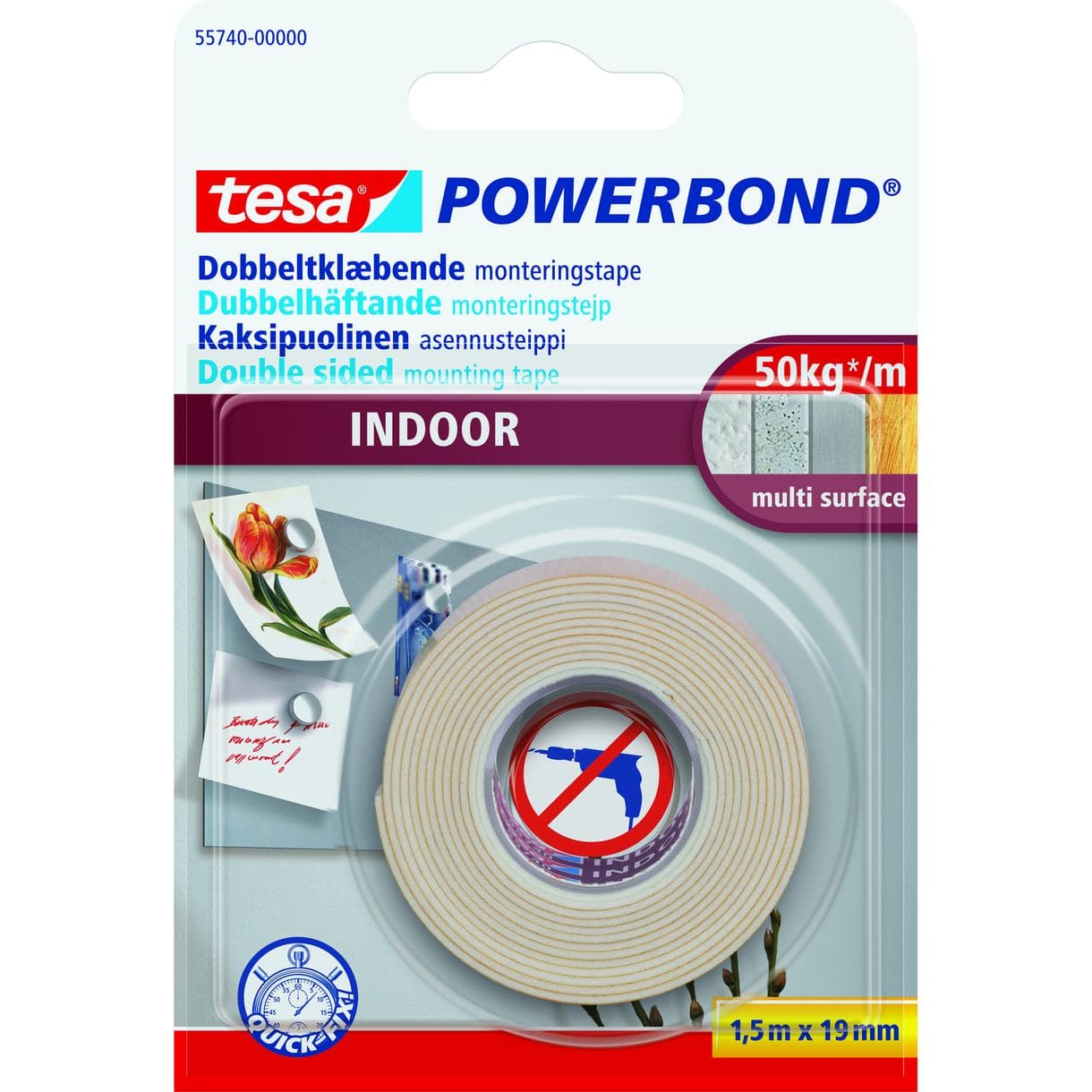 MONTERINGSTEJP 55740 TESA INDOOR POWERBOND 19MM 1,5M
