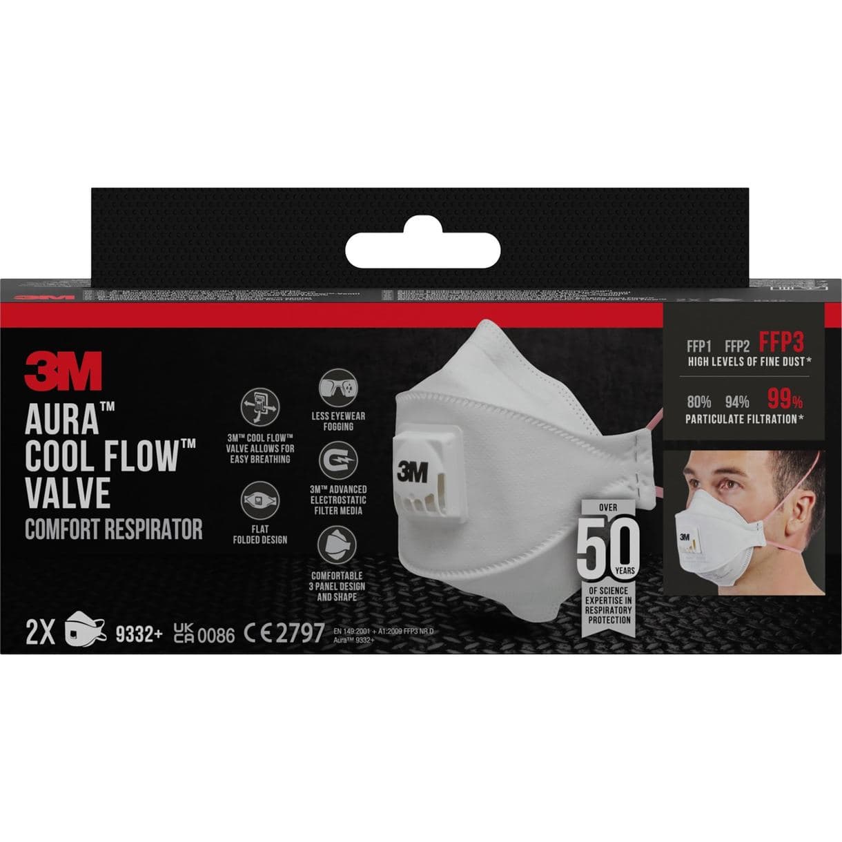 ANDNINGSSKYDD 9332+AURA FFP3 MED VENTIL 2ST