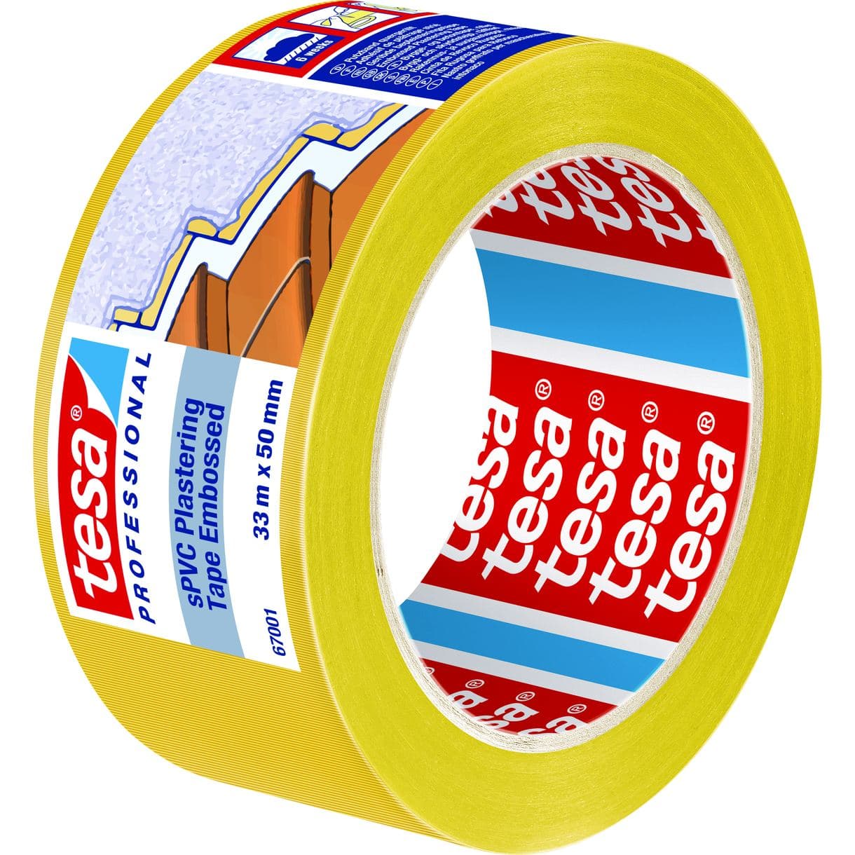 BYGG-OCH SKYDDSTEJP 67001 TESA 6V UV GUL RÄFFLAD 50MM 33M