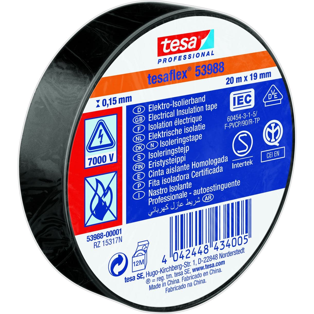 ISOLERINGSTEJP 53988 TESA SVART 19MM 20M