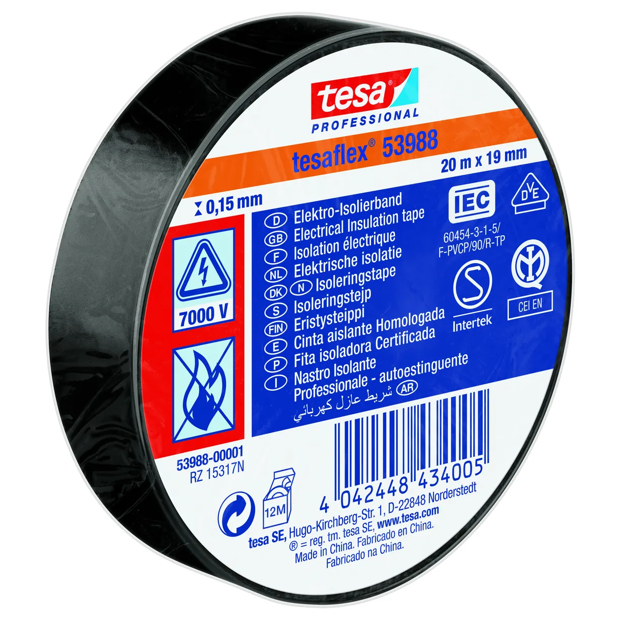 ISOLERINGSTEJP 53988 TESA SVART 19MM 20M