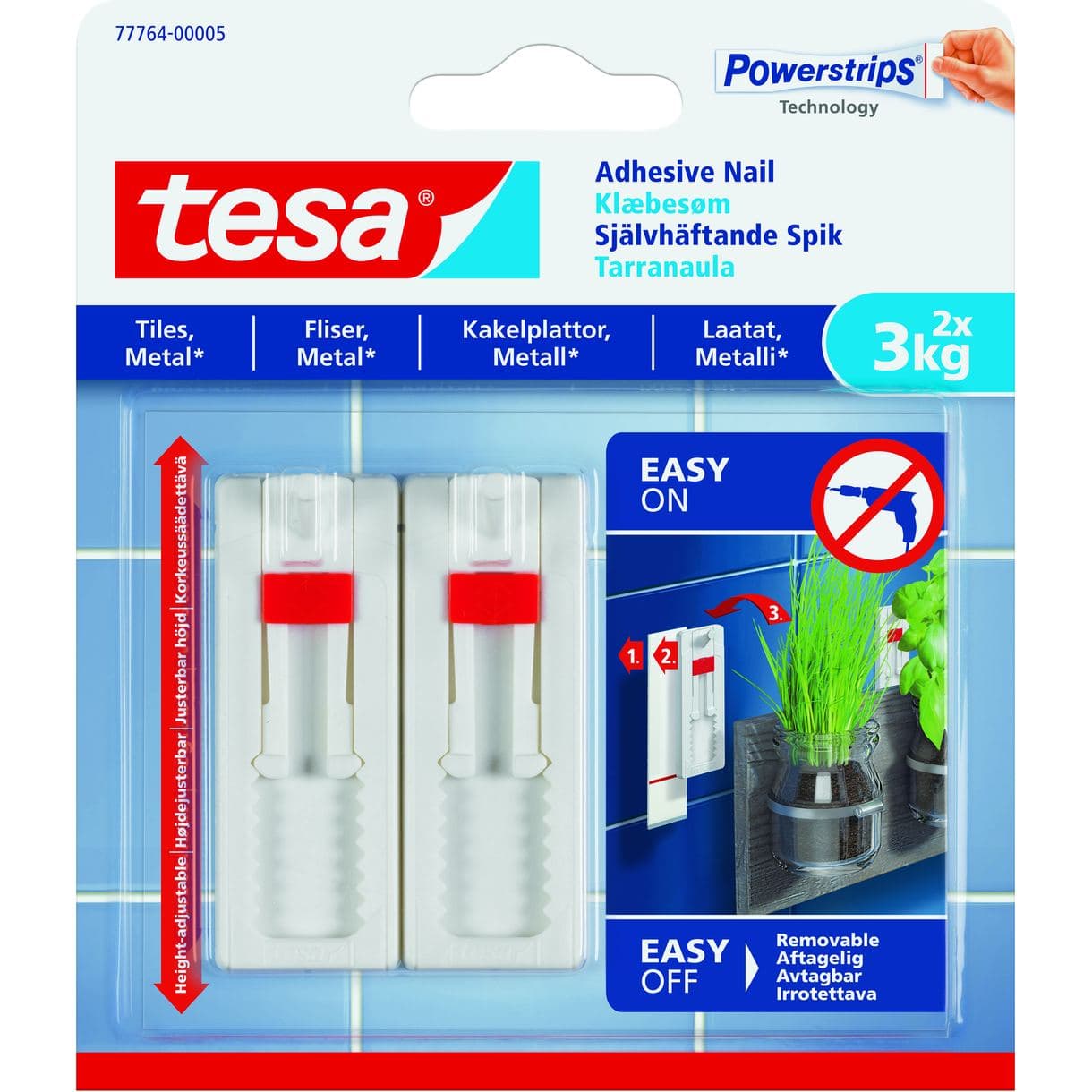 SPIK 77764 TESA SJÄLVHÄFTANDE JUSTERB KAKEL/METALL 3KG 2ST