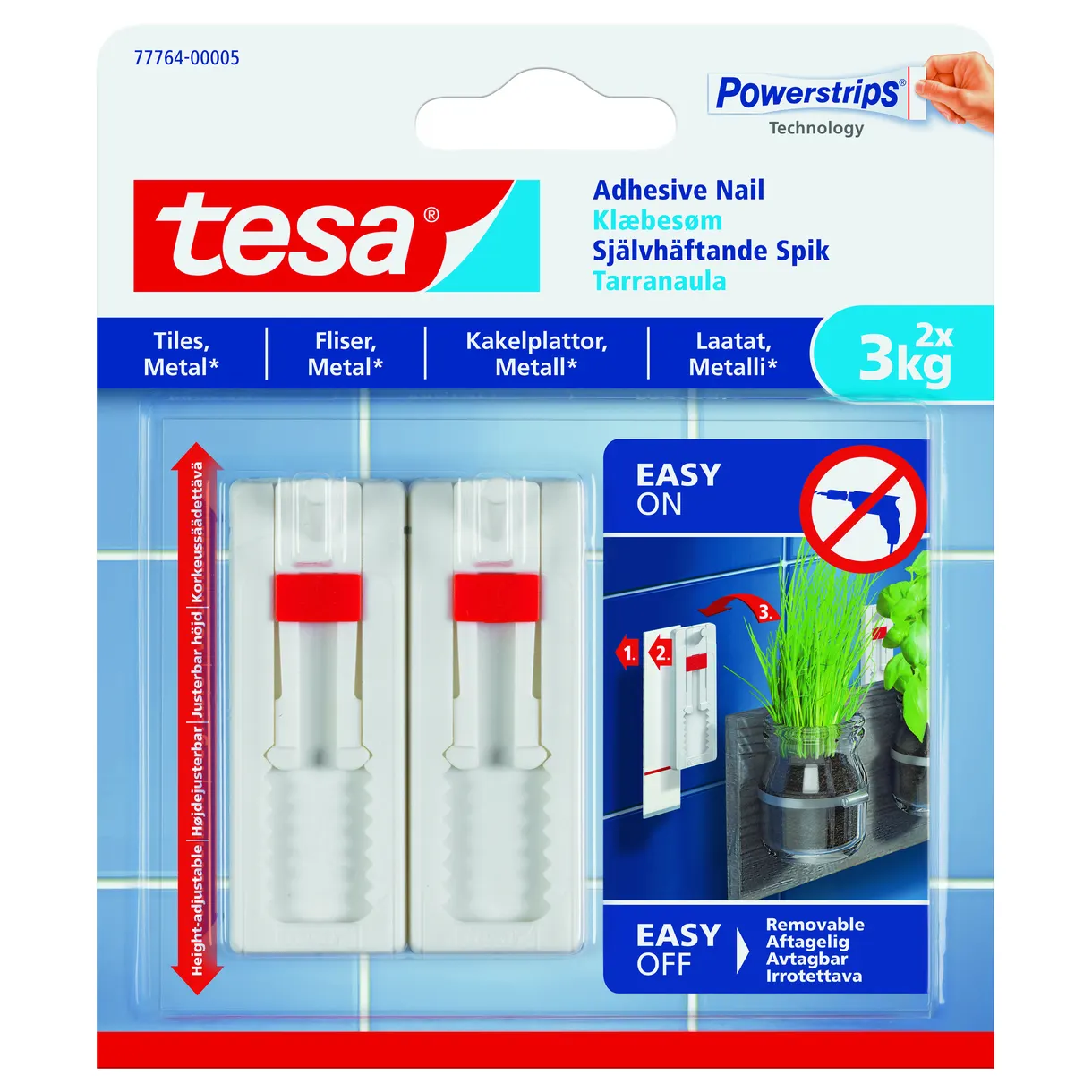 SPIK 77764 TESA SJÄLVHÄFTANDE JUSTERB KAKEL/METALL 3KG 2ST