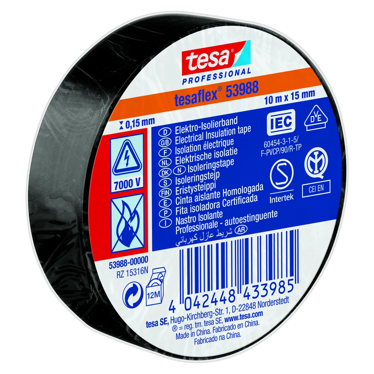 ISOLERINGSTEJP 53988 TESA SVART 15MM 10M