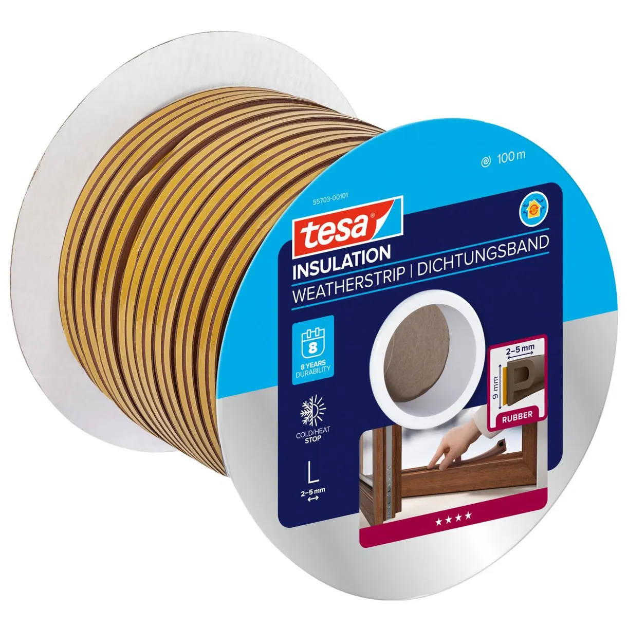 TÄTNINGSLIST P-LIST EPDM 55703 TESA BRUN 100MX9MMX4MM
