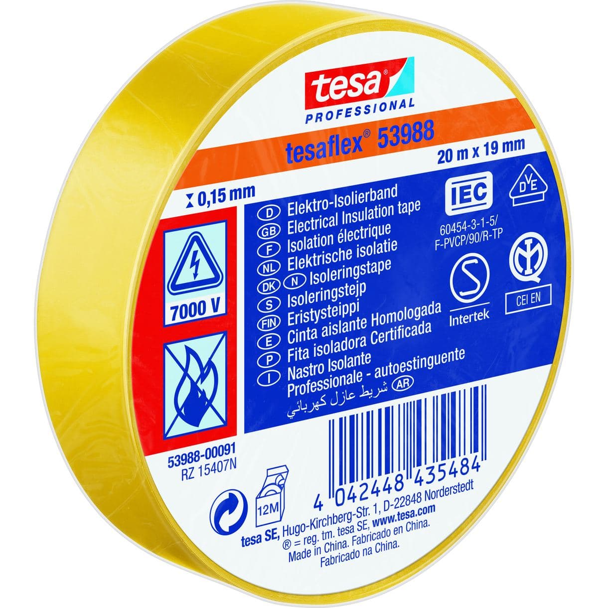 ISOLERINGSTEJP 53988 TESA GUL 19MM 20M