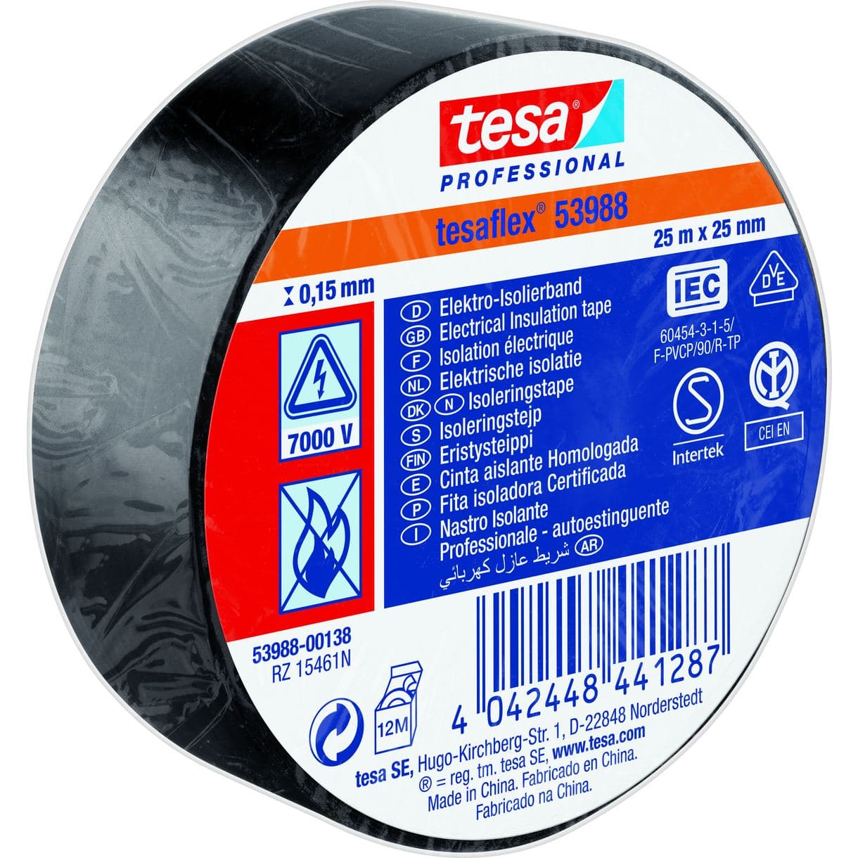 ISOLERINGSTEJP 53988 TESA SVART 25MM 25M