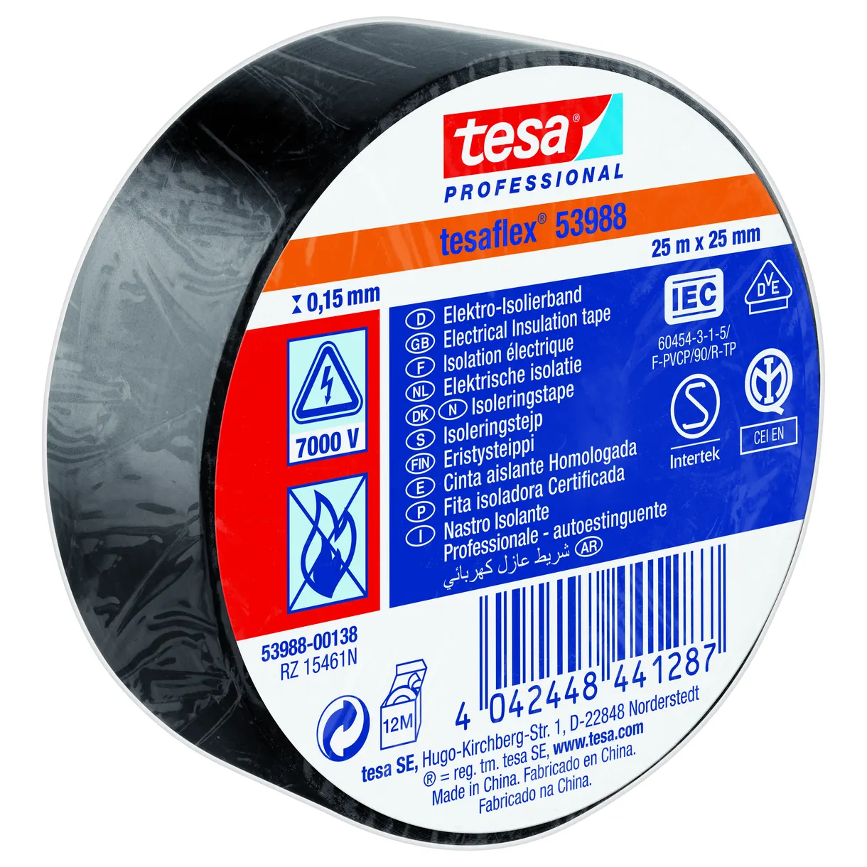 ISOLERINGSTEJP 53988 TESA SVART 25MM 25M