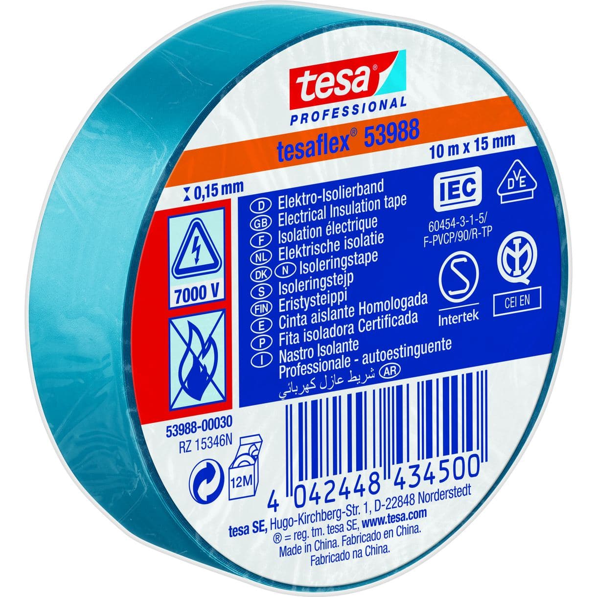 ISOLERINGSTEJP 53988 TESA BLÅ 15MM 10M