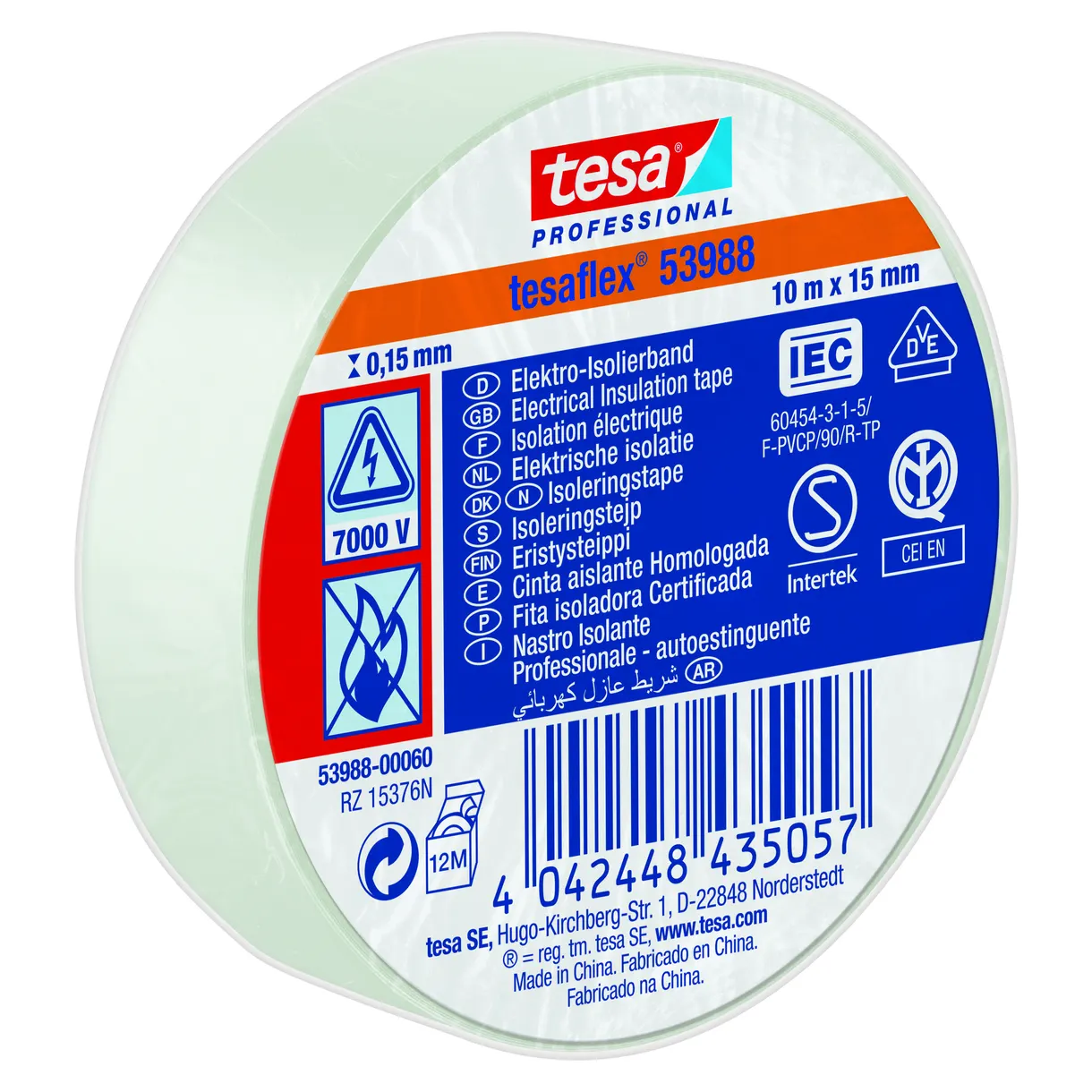 ISOLERINGSTEJP 53988 TESA VIT 15MM 10M