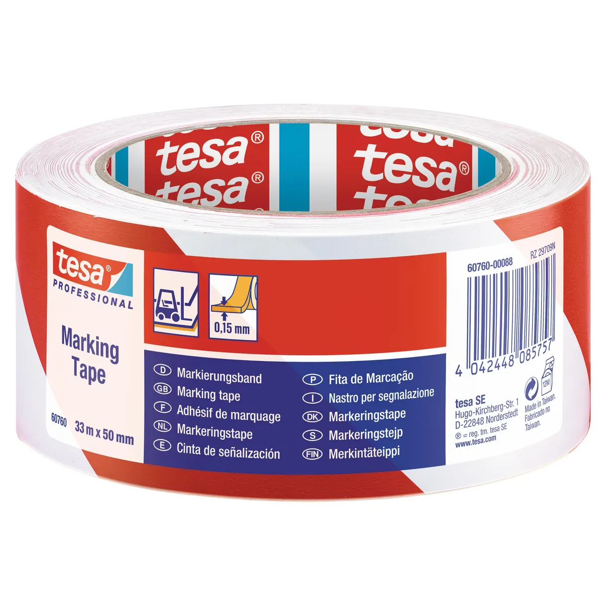 VARNINGSTEJP 60760 TESA PVC RÖD/VIT 50MM 33M