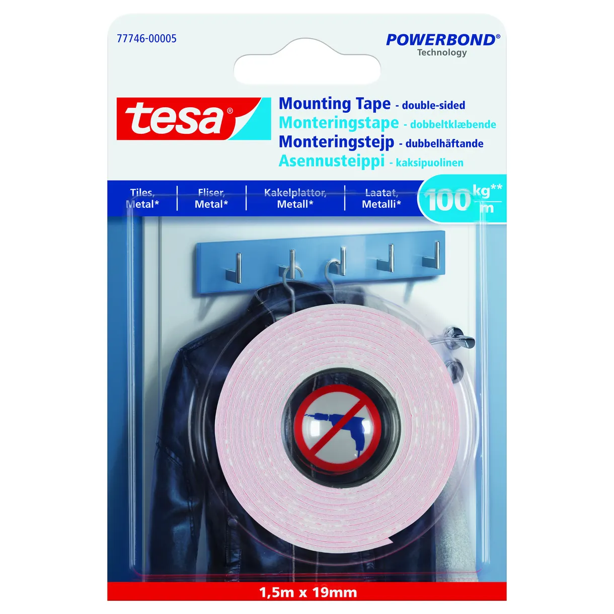 MONTERINGSTEJP 77746 TESA KAKEL/METALL 100KG/M