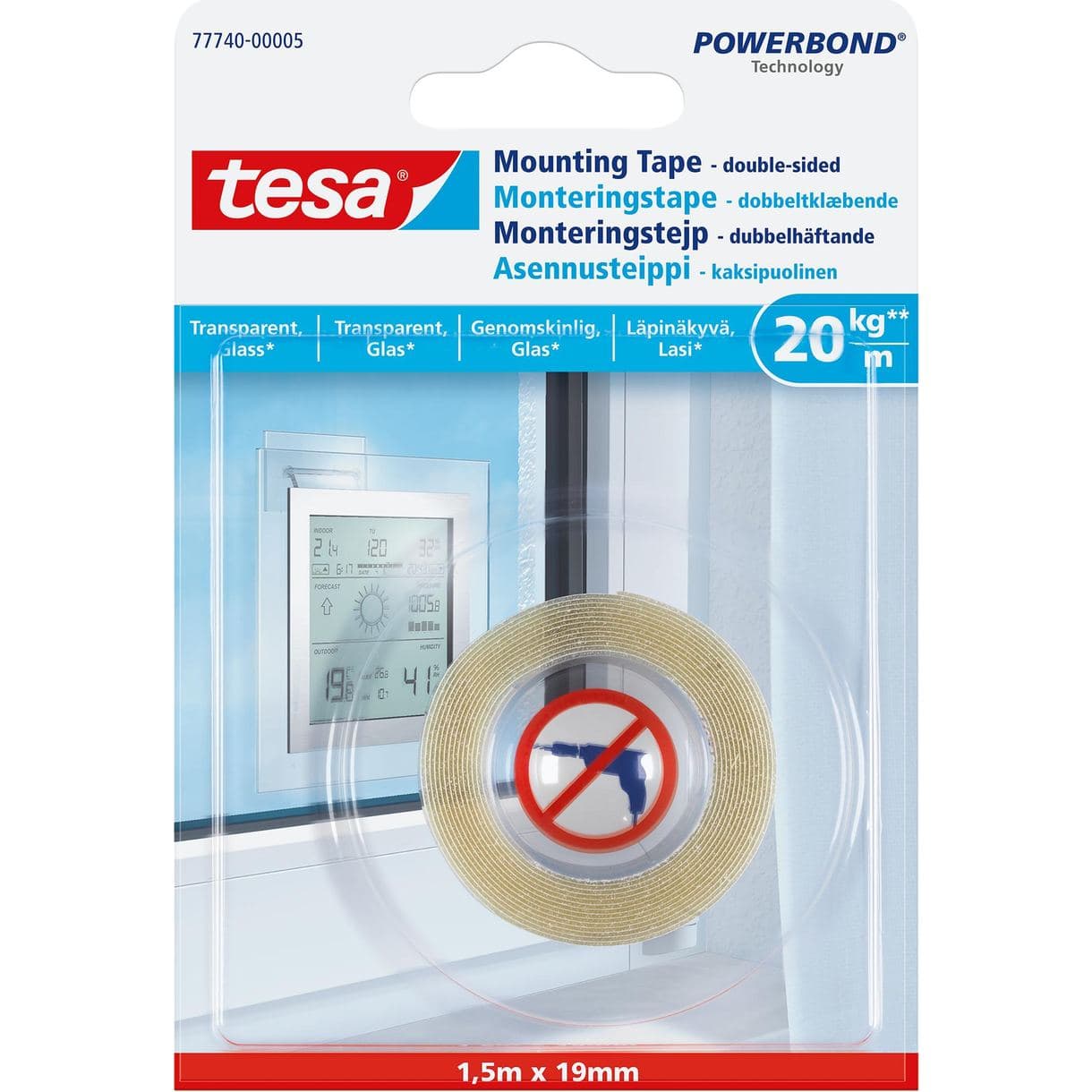 MONTERINGSTEJP 77740 TESA TRANSPARENT YTOR/GLAS 20KG/M
