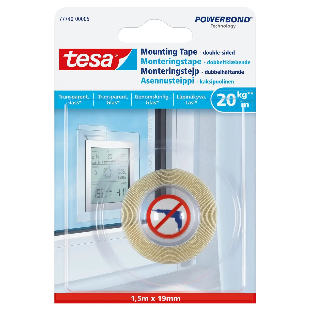 MONTERINGSTEJP 77740 TESA TRANSPARENT YTOR/GLAS 20KG/M