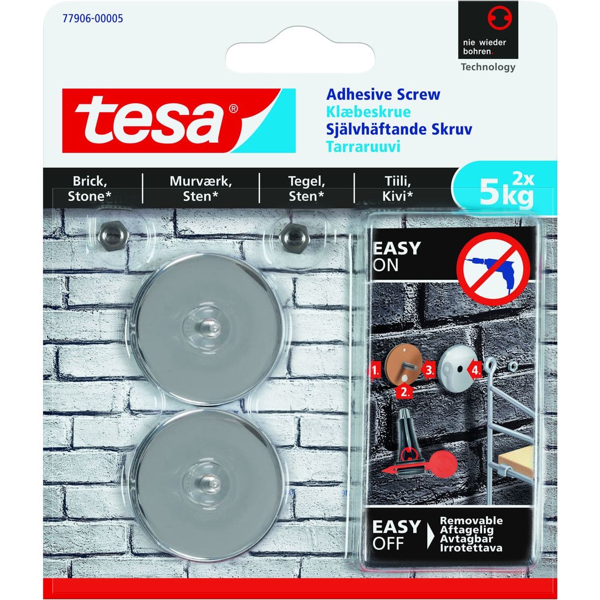SKRUV 77906 TESA SJÄLVHÄFTNADE RUND TEGEL/STEN 5KG 2ST