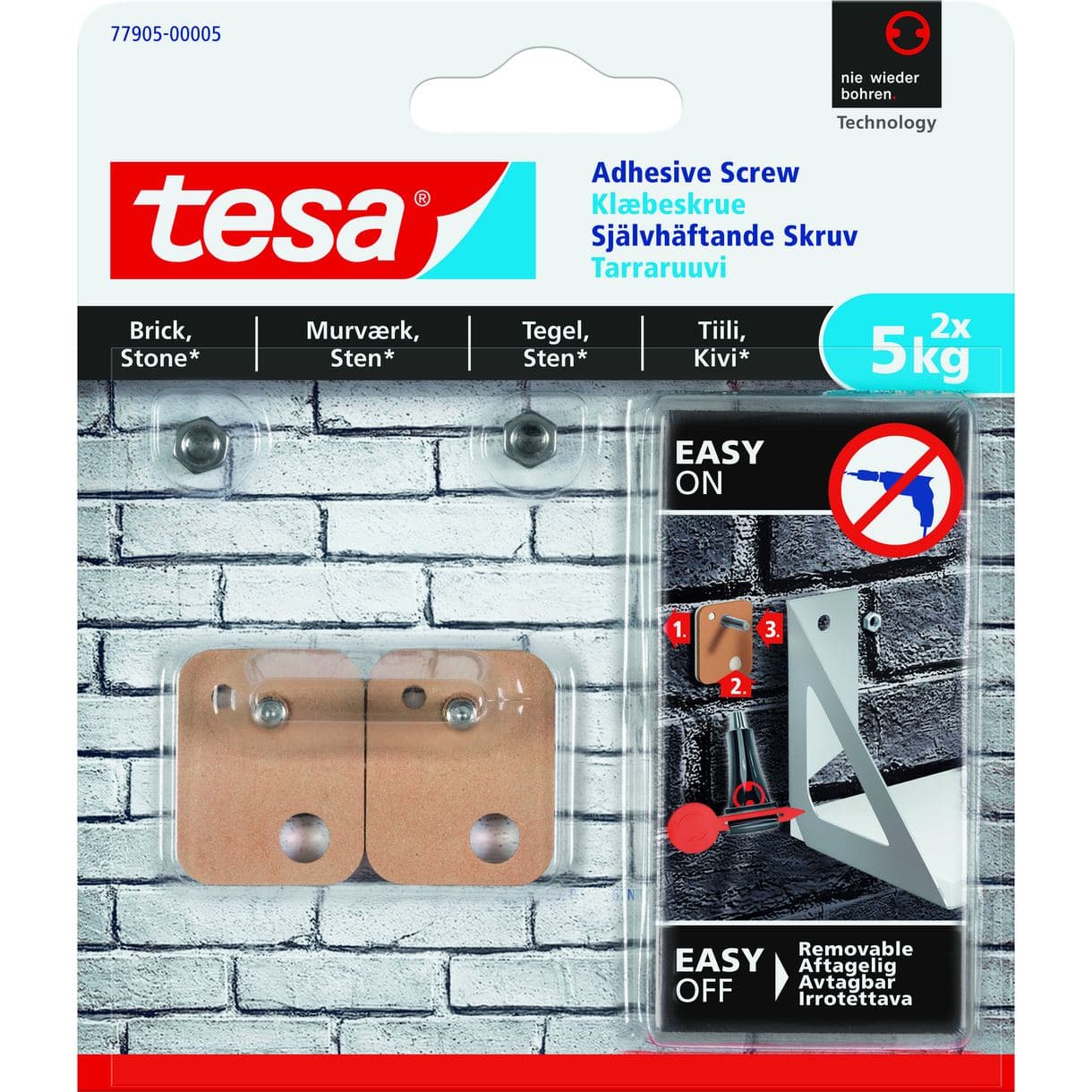 SKRUV 77905 TESA SJÄLVHÄFTNADE REKTANGULÄR TEGEL 5KG 2ST