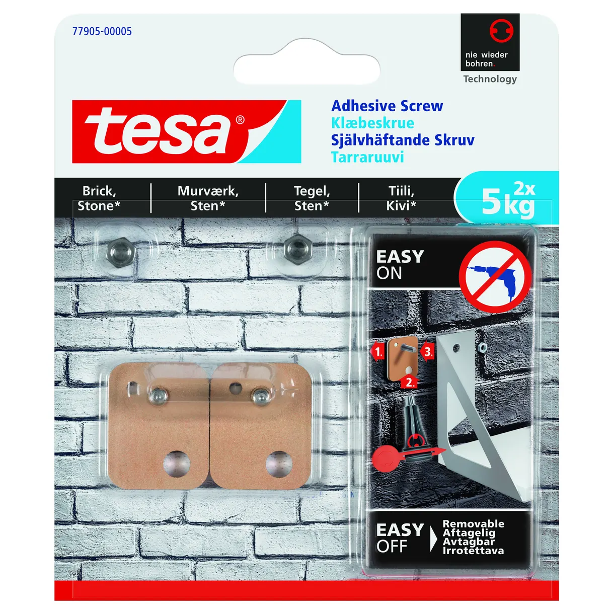 SKRUV 77905 TESA SJÄLVHÄFTNADE REKTANGULÄR TEGEL 5KG 2ST