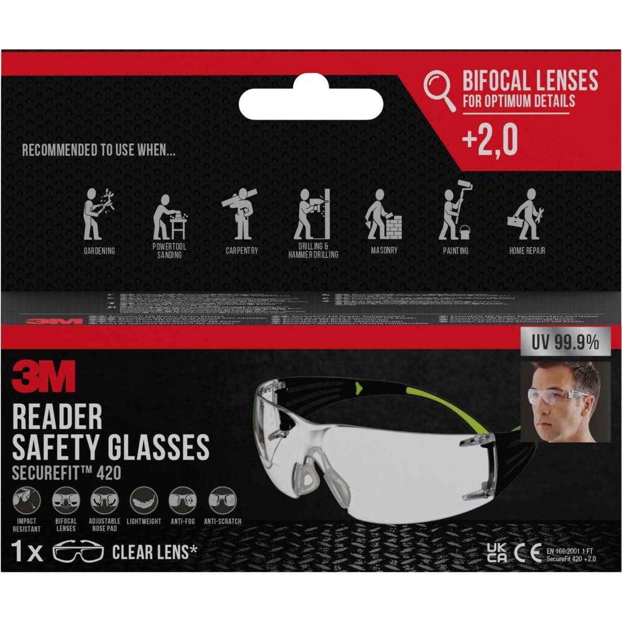 SKYDDSGLASÖGON SECUREFIT 420 PLUS 1,5 TRANSPARENTA GLAS