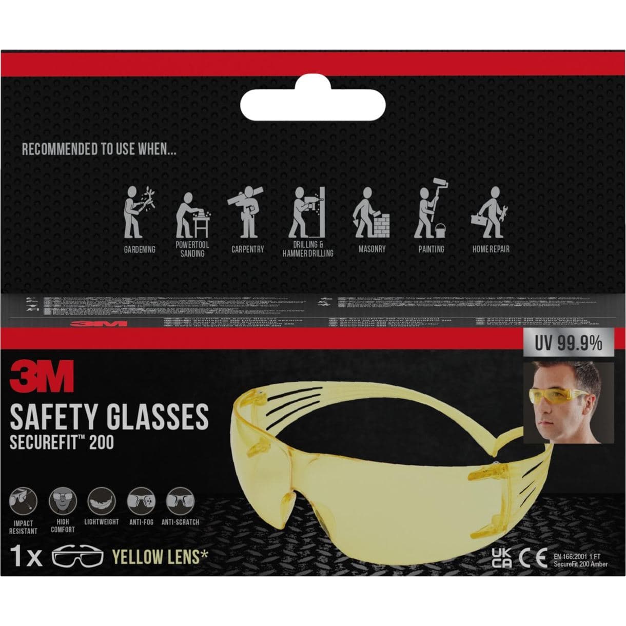 SKYDDSGLASÖGON SF200 SECUREFIT GUL LINS