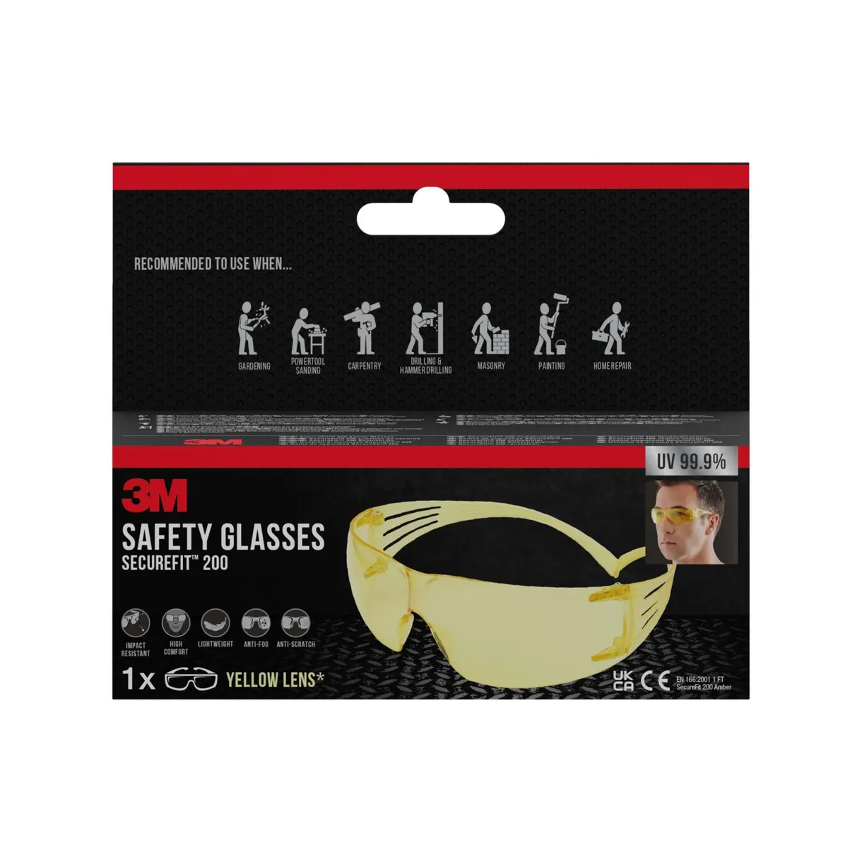 SKYDDSGLASÖGON SF200 SECUREFIT GUL LINS
