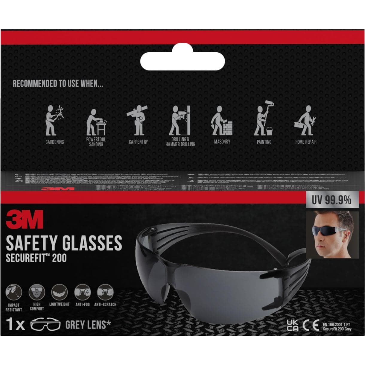 SKYDDSGLASÖGON SF200 SECUREFIT GRÅ LINS