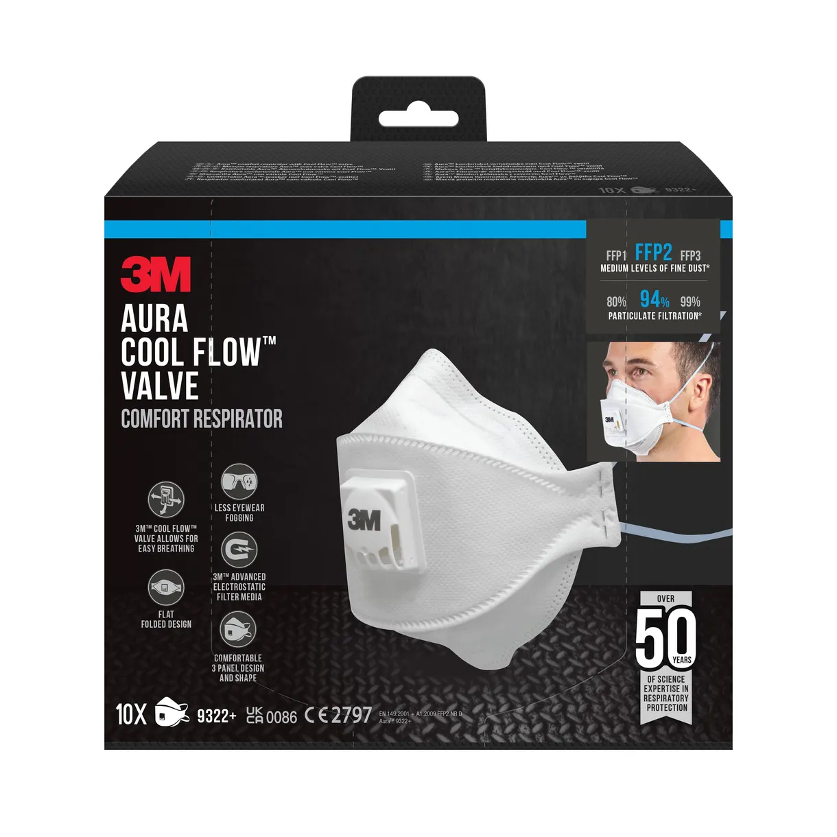ANDNINGSSKYDD 9322 +AURA FFP2 MED VENTIL 10ST