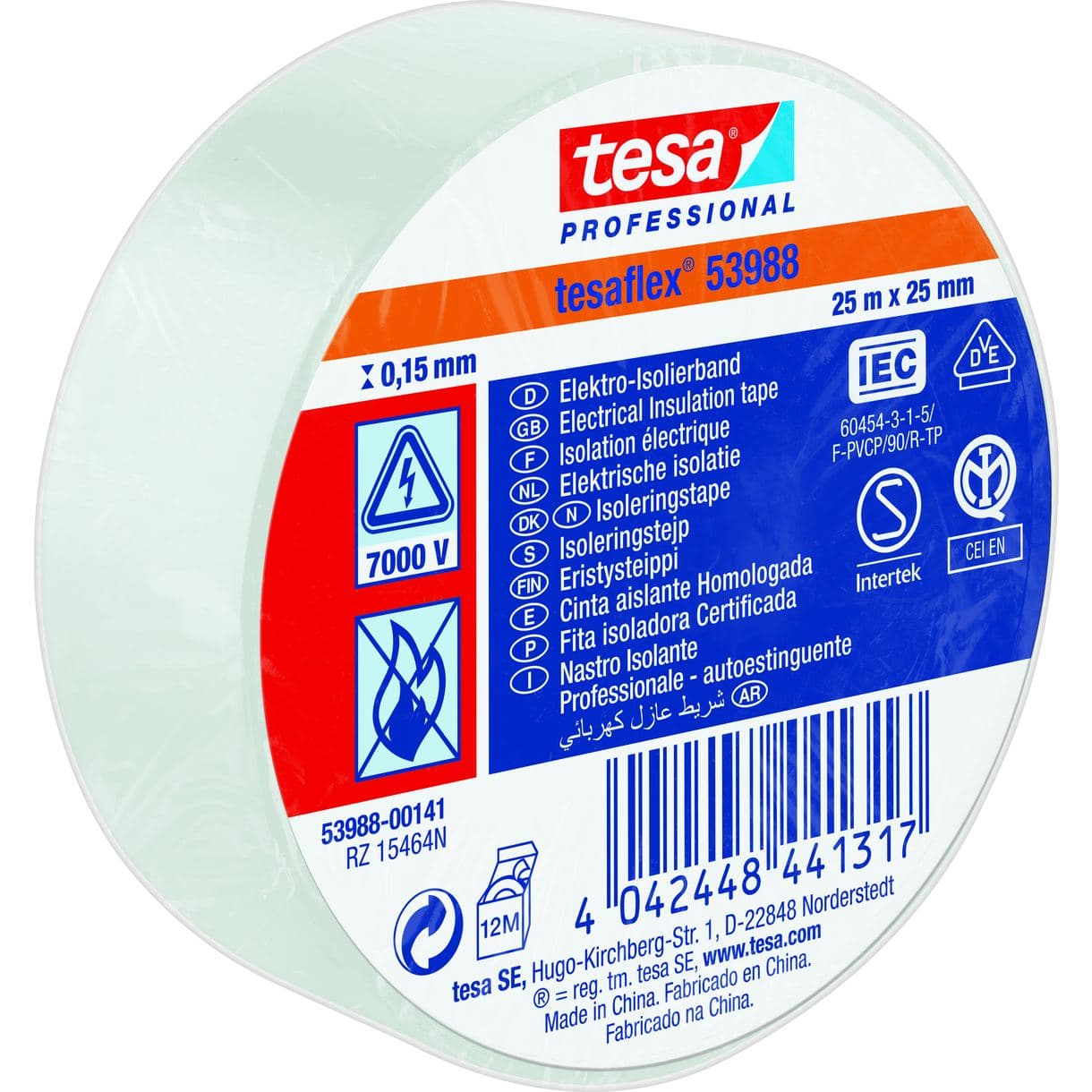 ISOLERINGSTEJP 53988 TESA VIT 25MM 25M