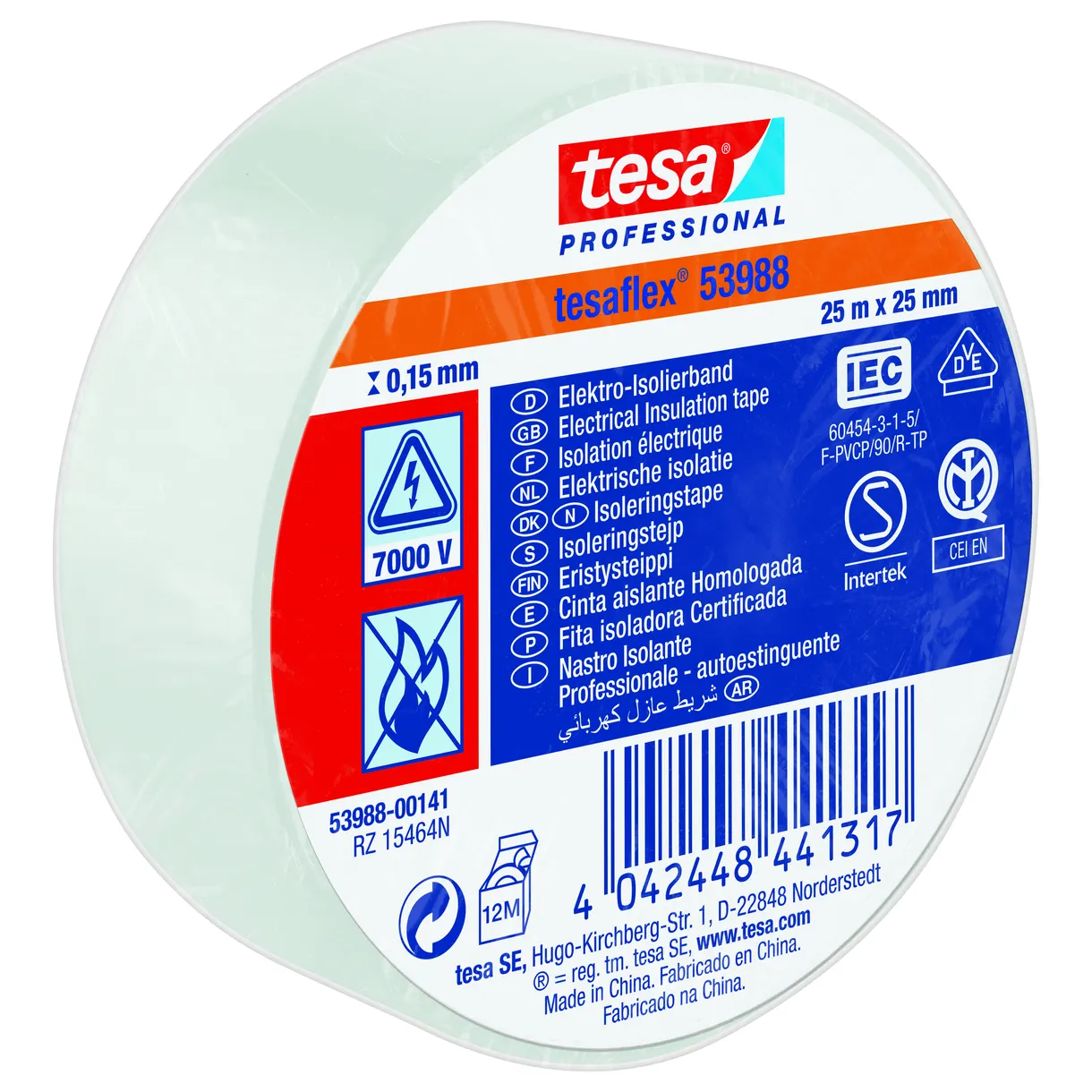 ISOLERINGSTEJP 53988 TESA VIT 25MM 25M