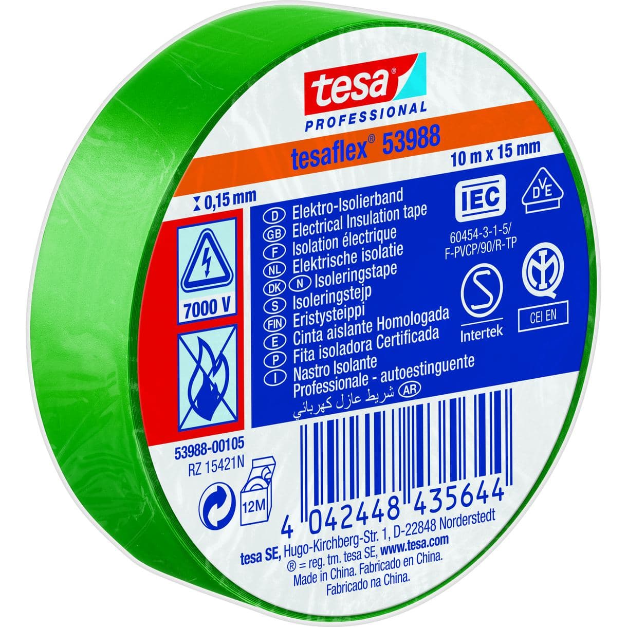 ISOLERINGSTEJP 53988 TESA GRÖN 15MM 10M