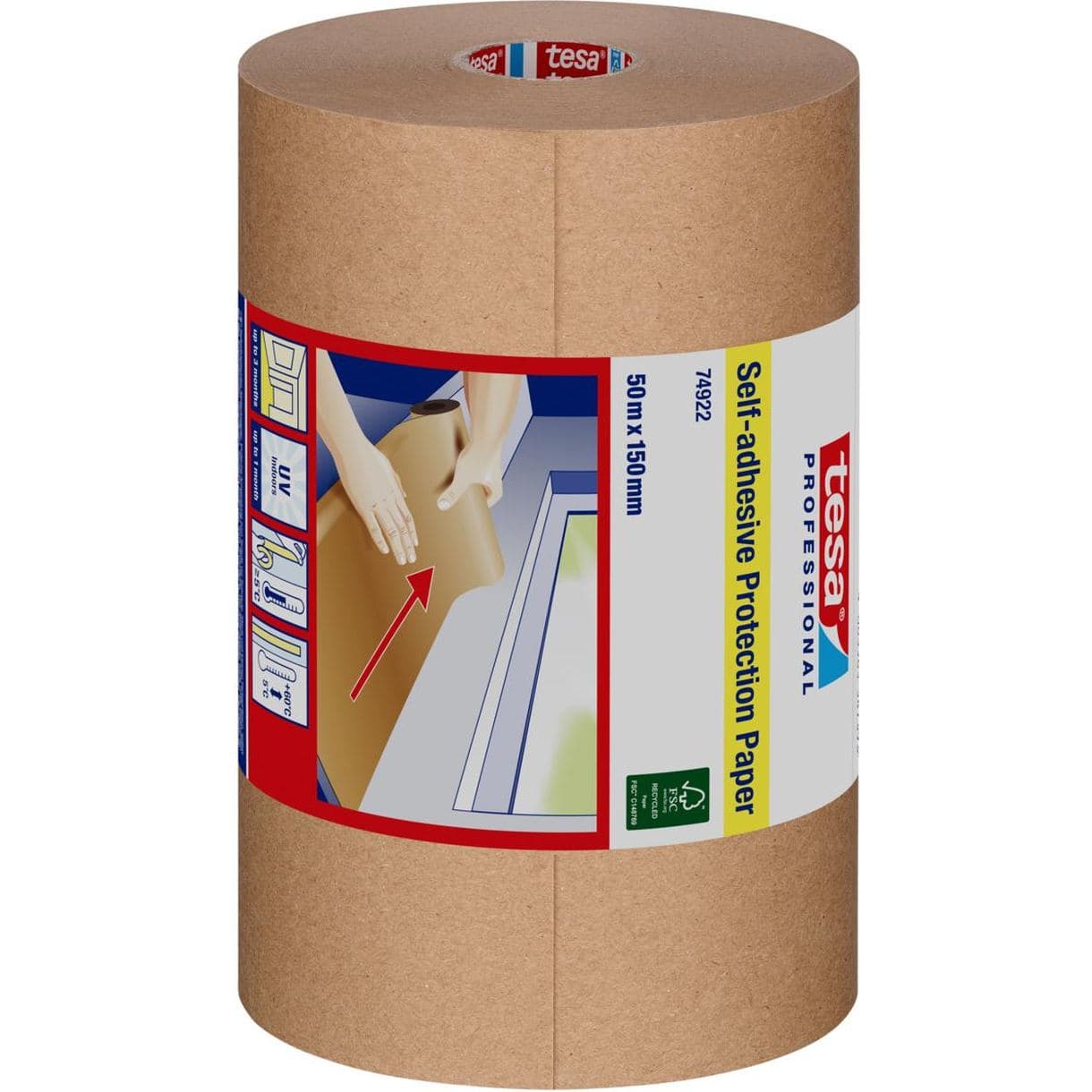 SKYDDSPAPPER SJÄLVHÄFT 74922 BRUN 150MM 50M