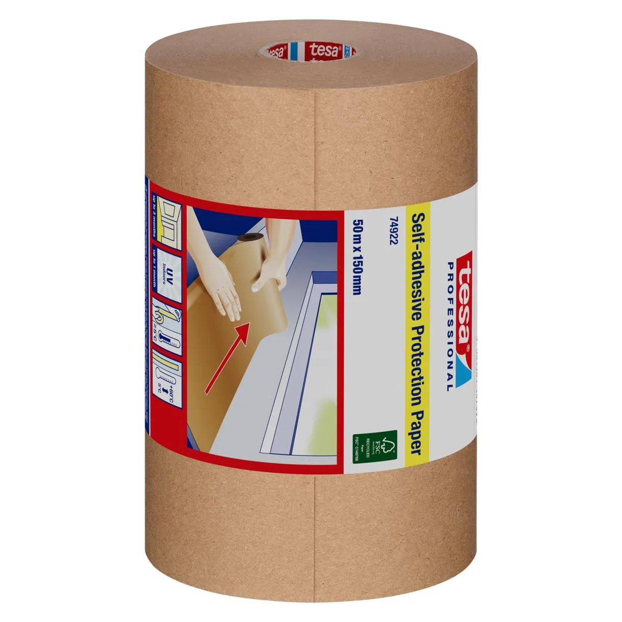 SKYDDSPAPPER SJÄLVHÄFT 74922 BRUN 150MM 50M